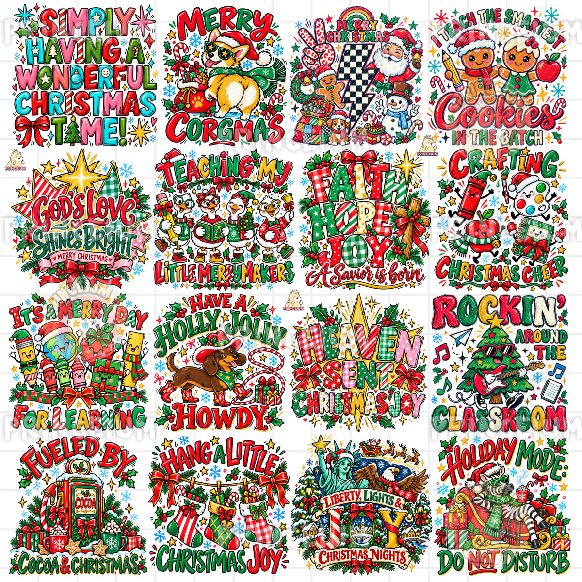 15+ Christmas PNG Bundle Colorful Hand Drawn Holiday Designs