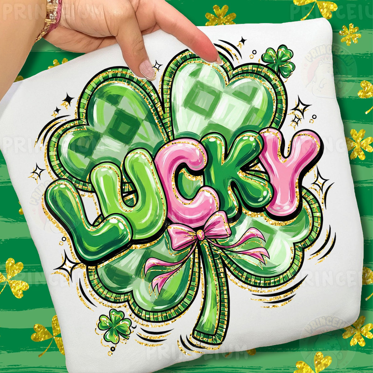 Lucky Shamrock with Pink Bow