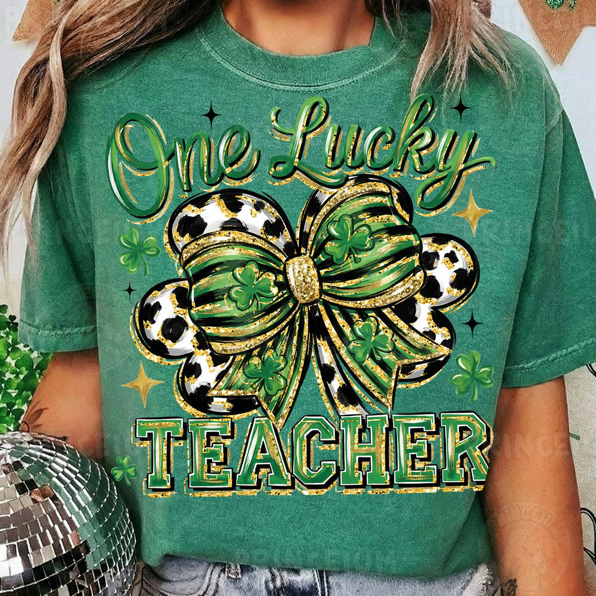 One Lucky Teacher Shamrock Bow