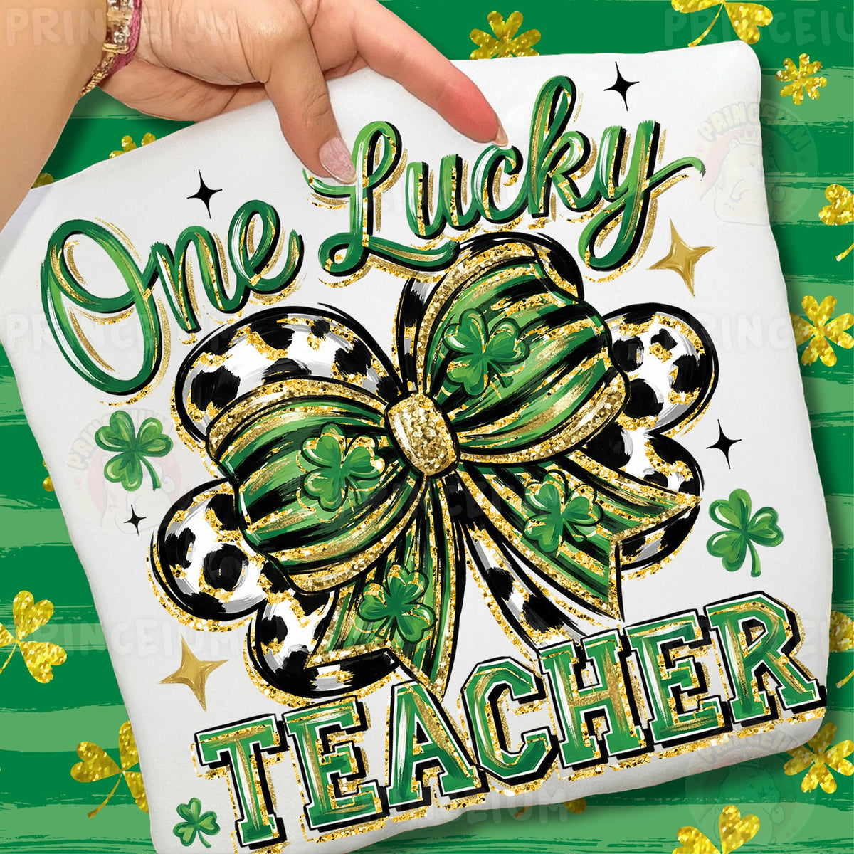 One Lucky Teacher Shamrock Bow