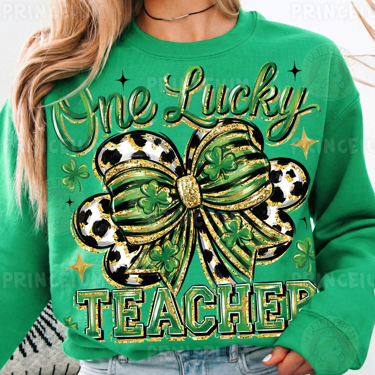 One Lucky Teacher Shamrock Bow