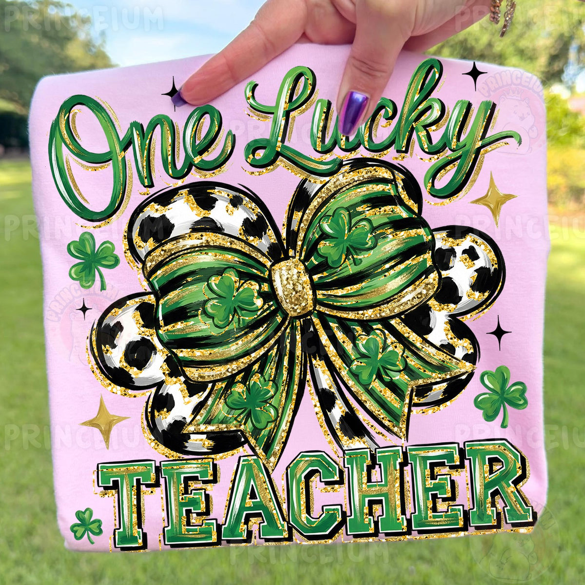 One Lucky Teacher Shamrock Bow