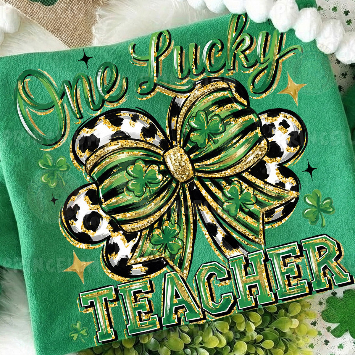 One Lucky Teacher Shamrock Bow