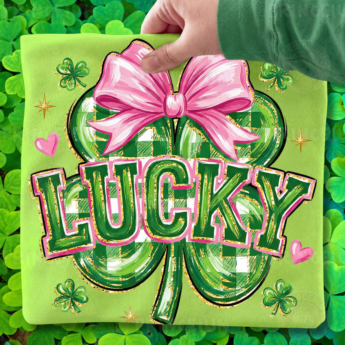 Lucky Shamrock with Pink Bow