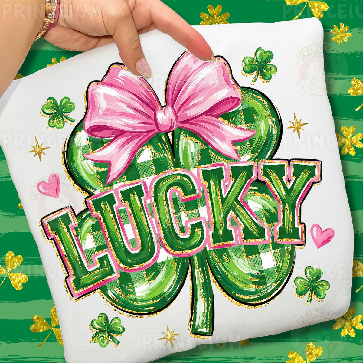Lucky Shamrock with Pink Bow