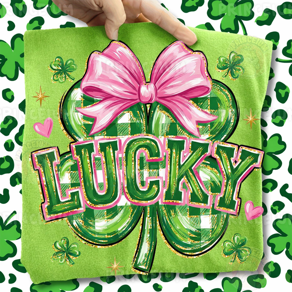 Lucky Shamrock with Pink Bow
