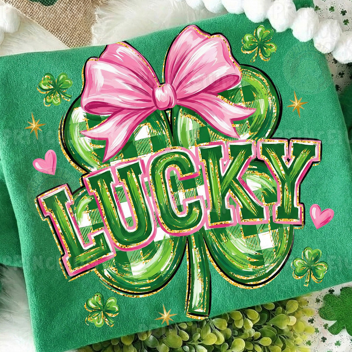 Lucky Shamrock with Pink Bow