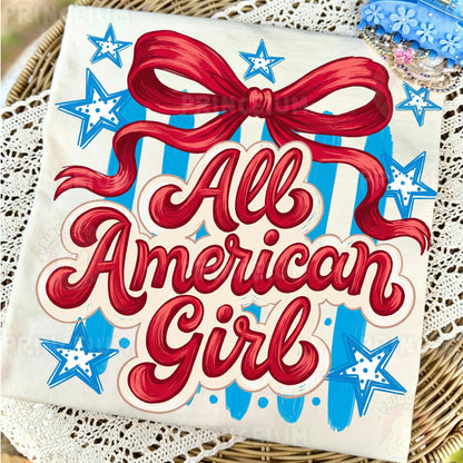 All American Girl Sublimation Design PNG | Patriotic Red Bow Digital Download