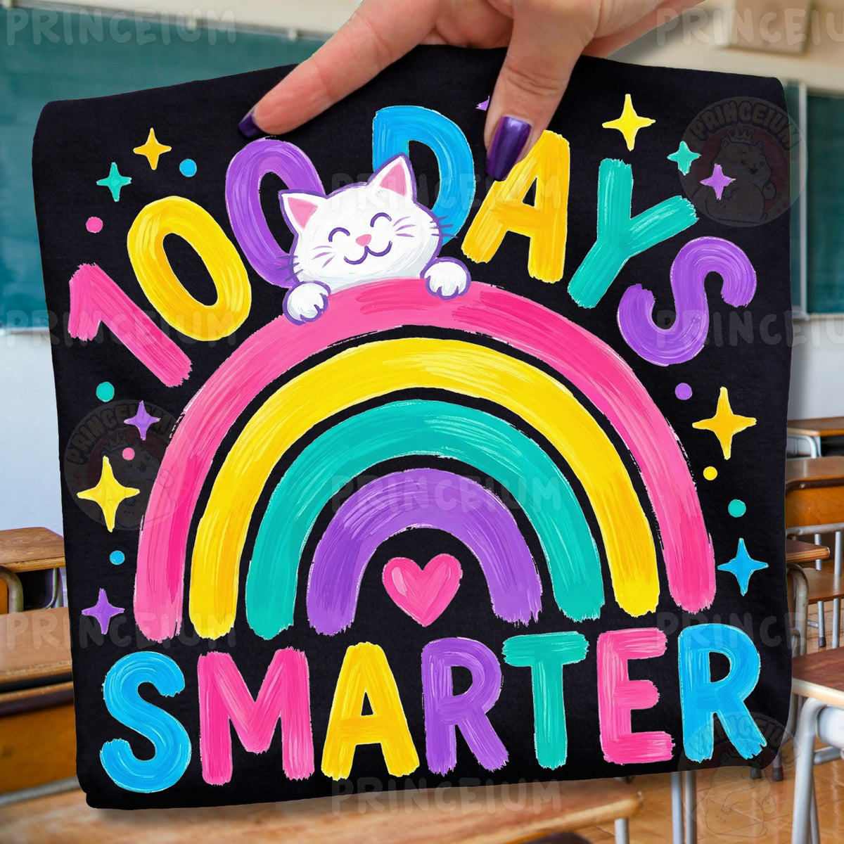 100 Days Smarter Rainbow Cat