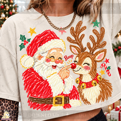 Santa & Reindeer Nose Boop Christmas PNG Cute Holiday Design | Digital Download