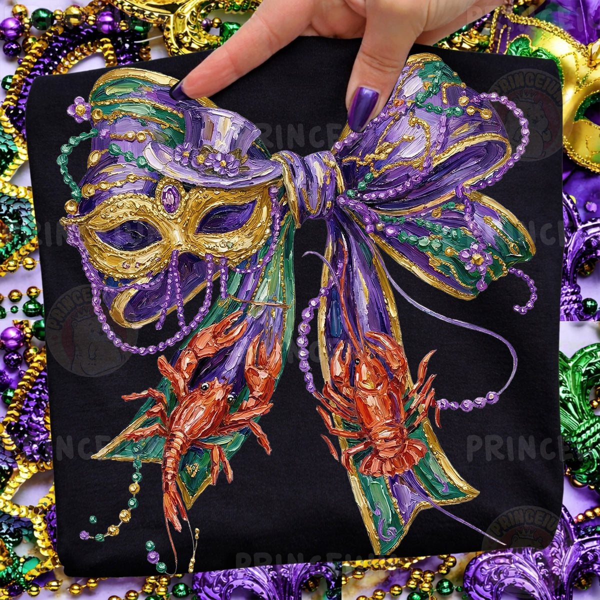 Mardi Gras Mask & Crawfish Bow