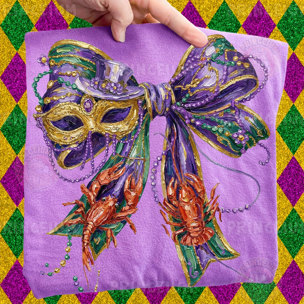 Mardi Gras Mask & Crawfish Bow