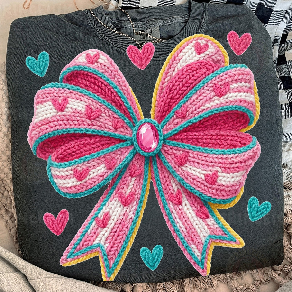 Knit Coquette Bow with Hearts