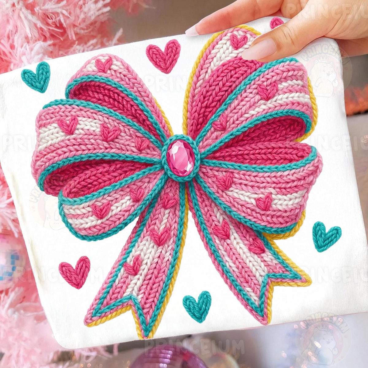 Knit Coquette Bow with Hearts