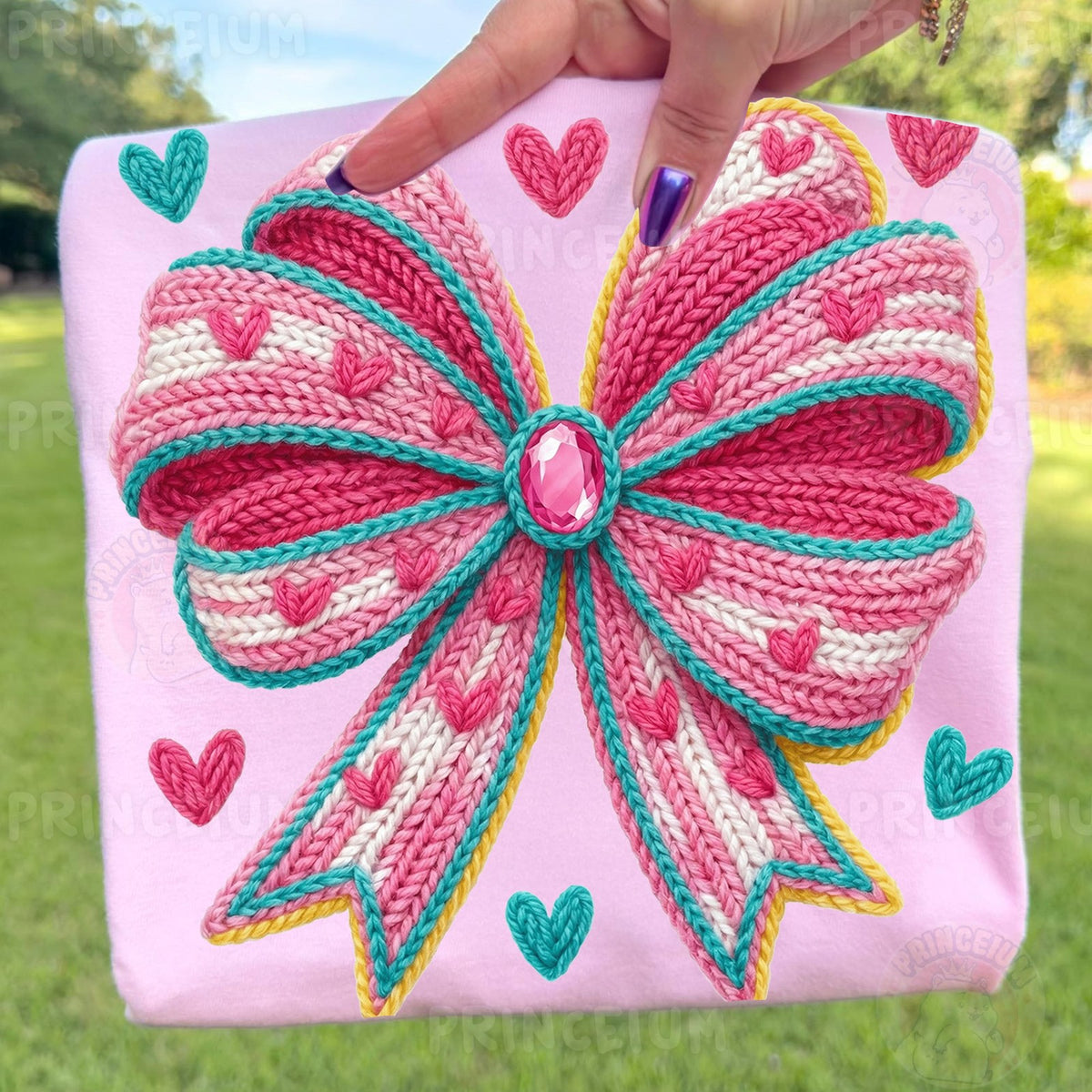 Knit Coquette Bow with Hearts