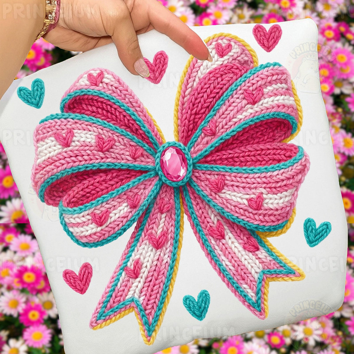 Knit Coquette Bow with Hearts