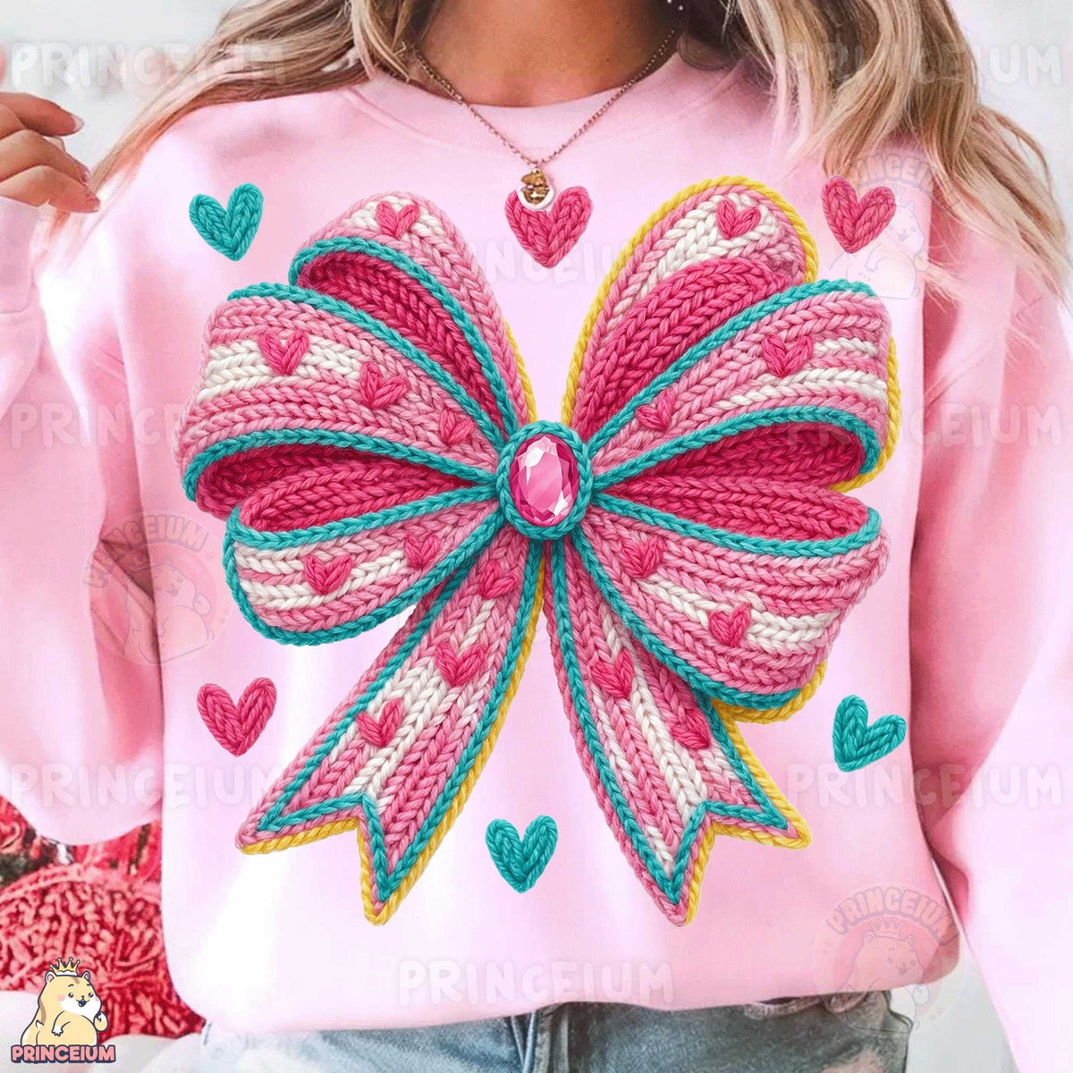 Knit Coquette Bow with Hearts