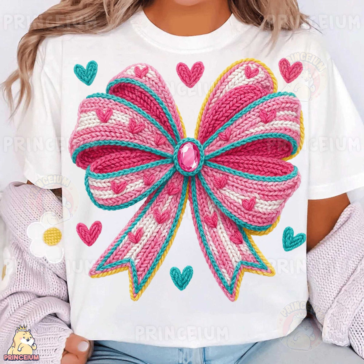 Knit Coquette Bow with Hearts