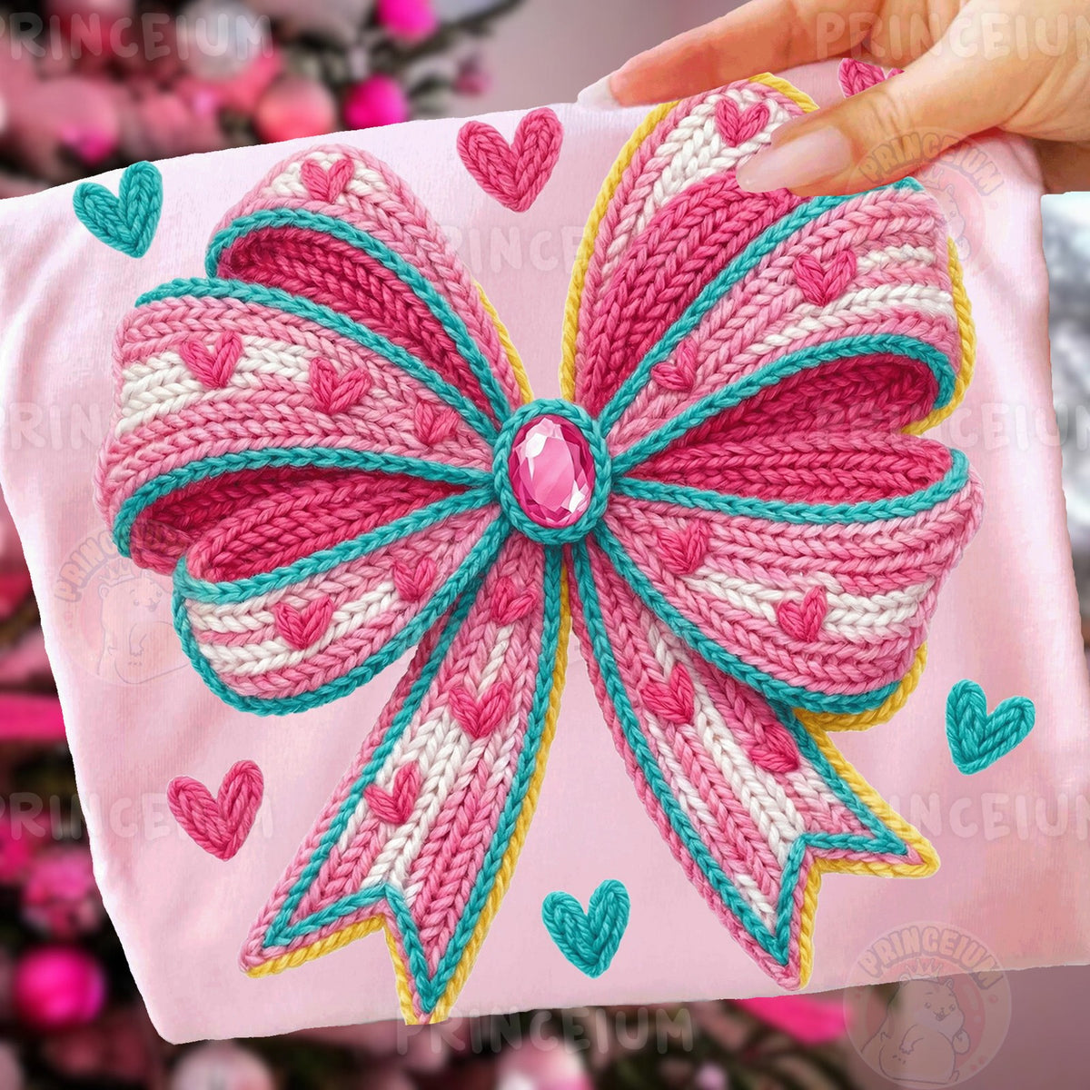Knit Coquette Bow with Hearts