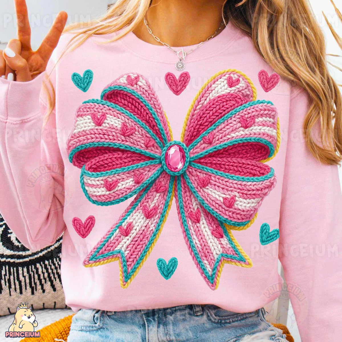 Knit Coquette Bow with Hearts