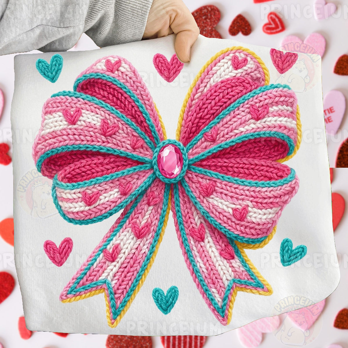 Knit Coquette Bow with Hearts