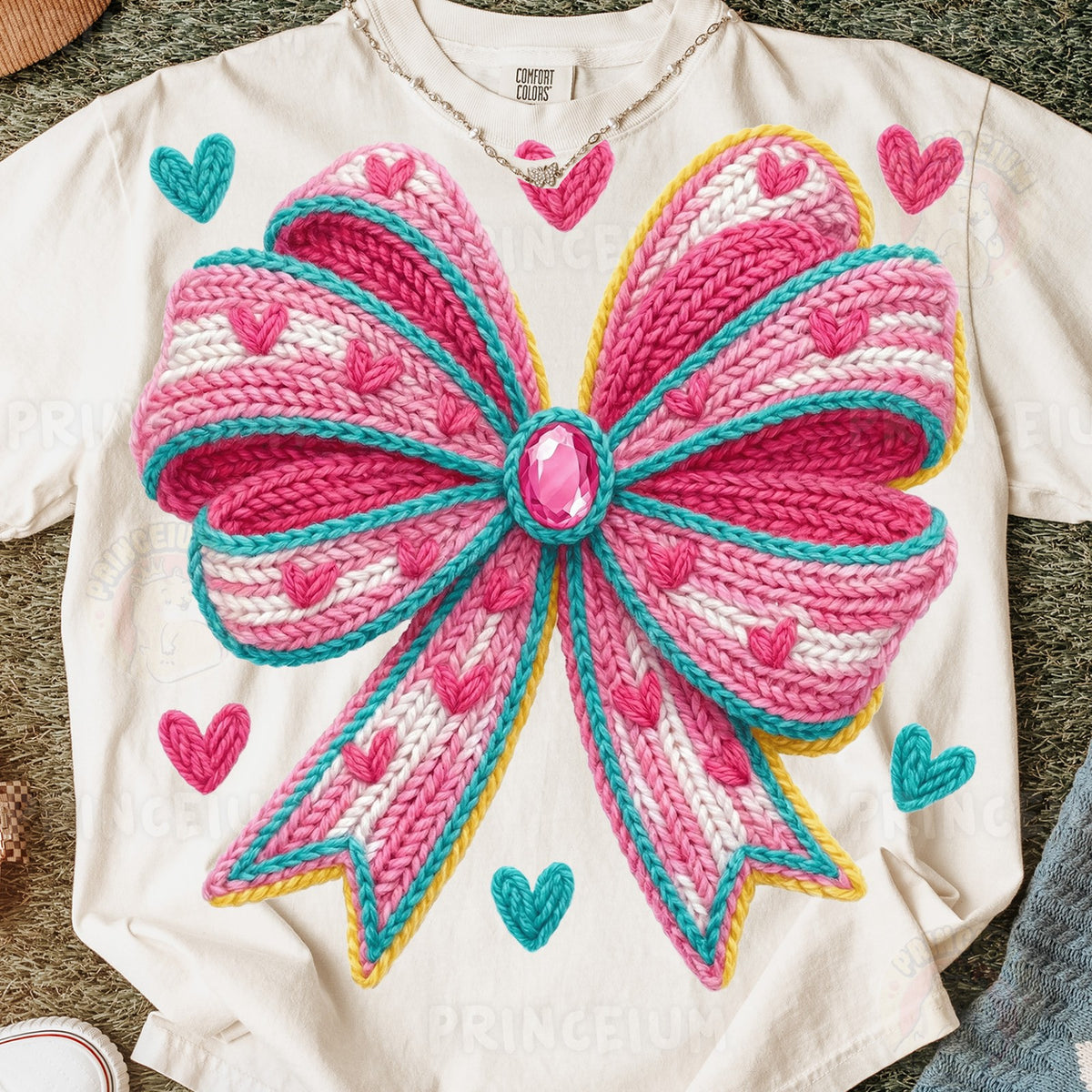 Knit Coquette Bow with Hearts