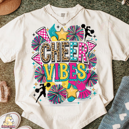 a t - shirt with the words cheer vibes on it