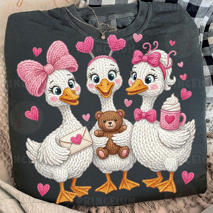 Knitted Geese Valentine Trio