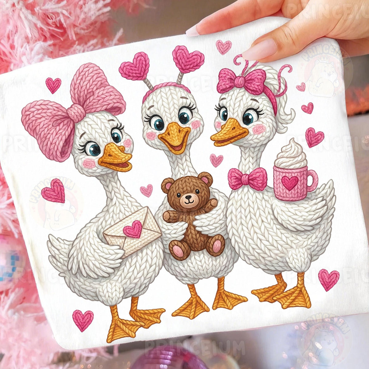 Knitted Geese Valentine Trio