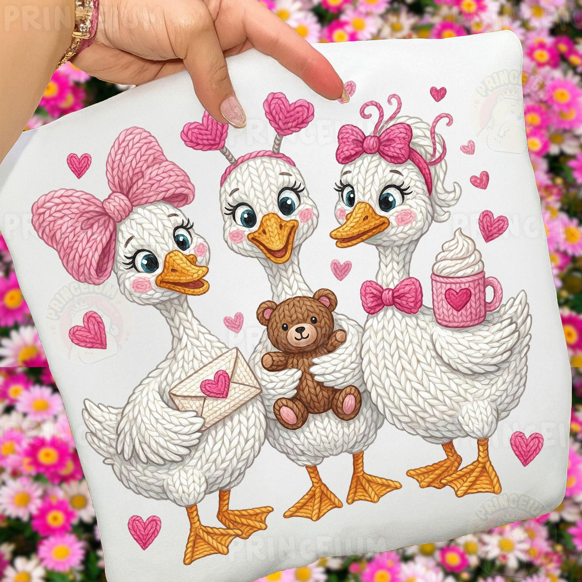 Knitted Geese Valentine Trio