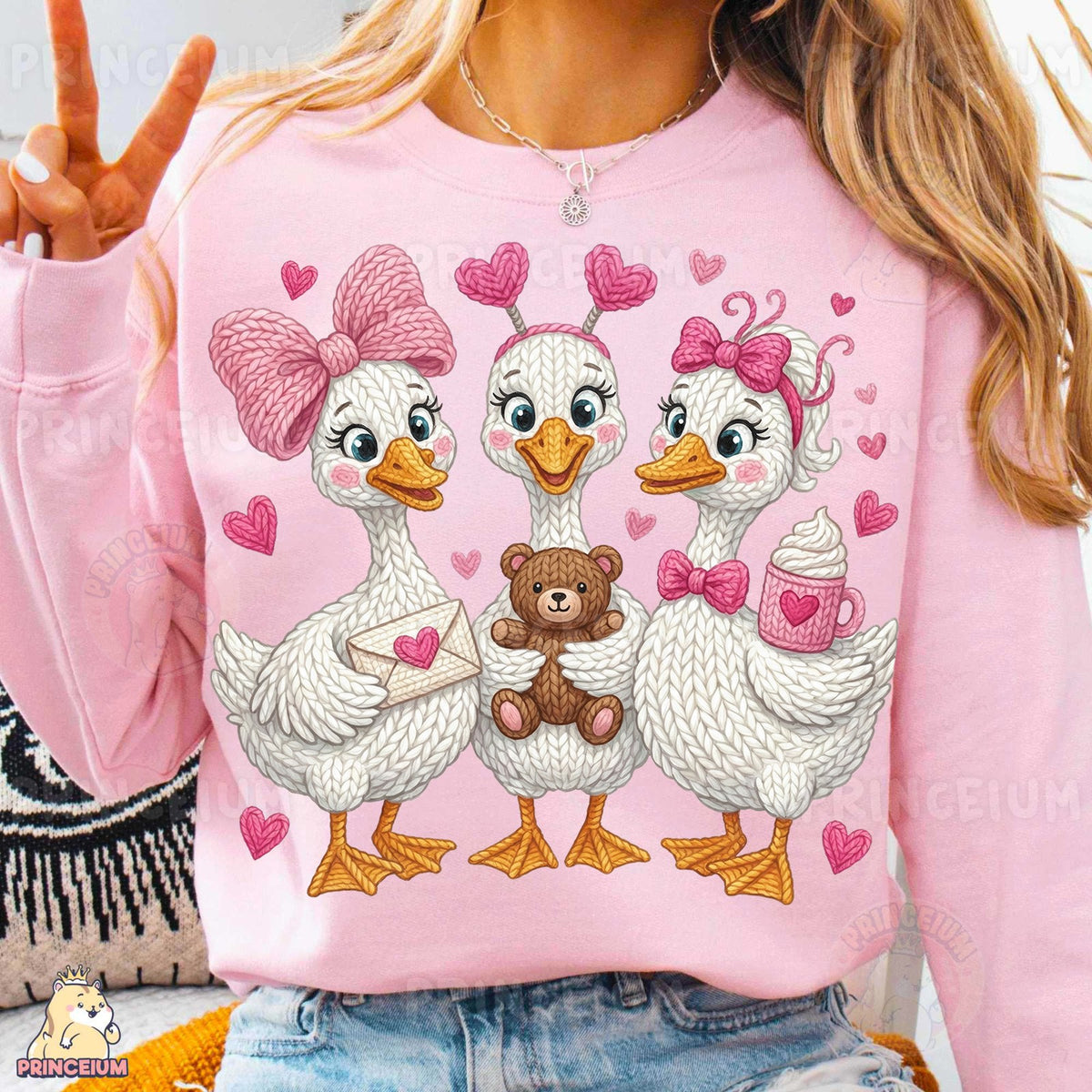 Knitted Geese Valentine Trio