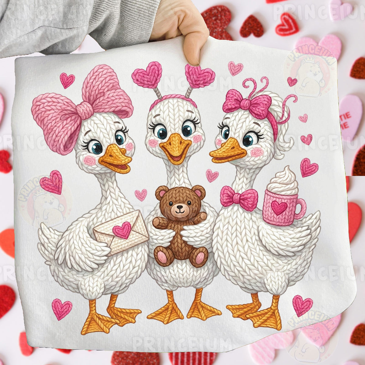 Knitted Geese Valentine Trio