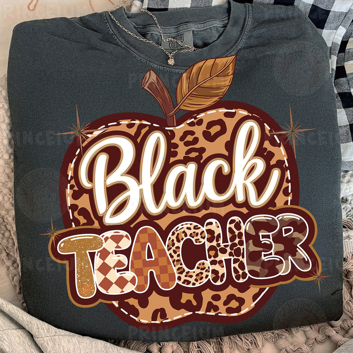 Black Teacher Leopard Apple