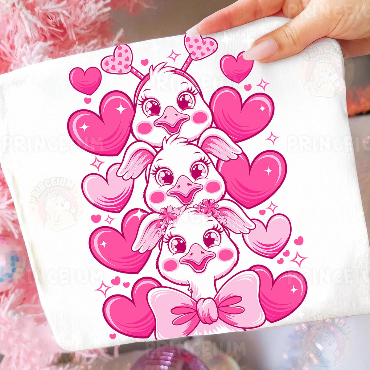 Valentine Ducklings with Hearts