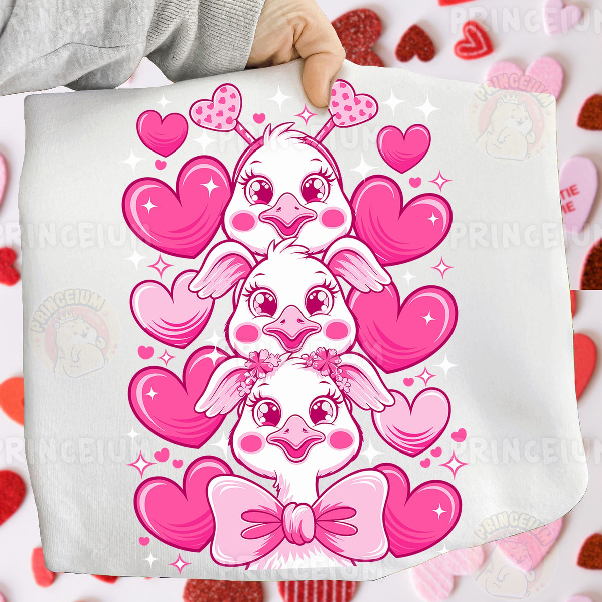 Valentine Ducklings with Hearts
