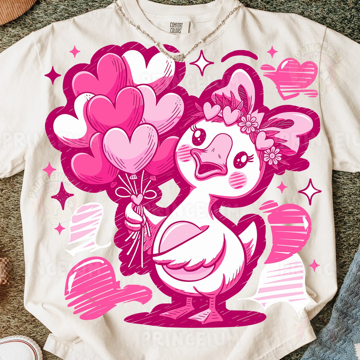 Valentine Duck with Heart Balloons