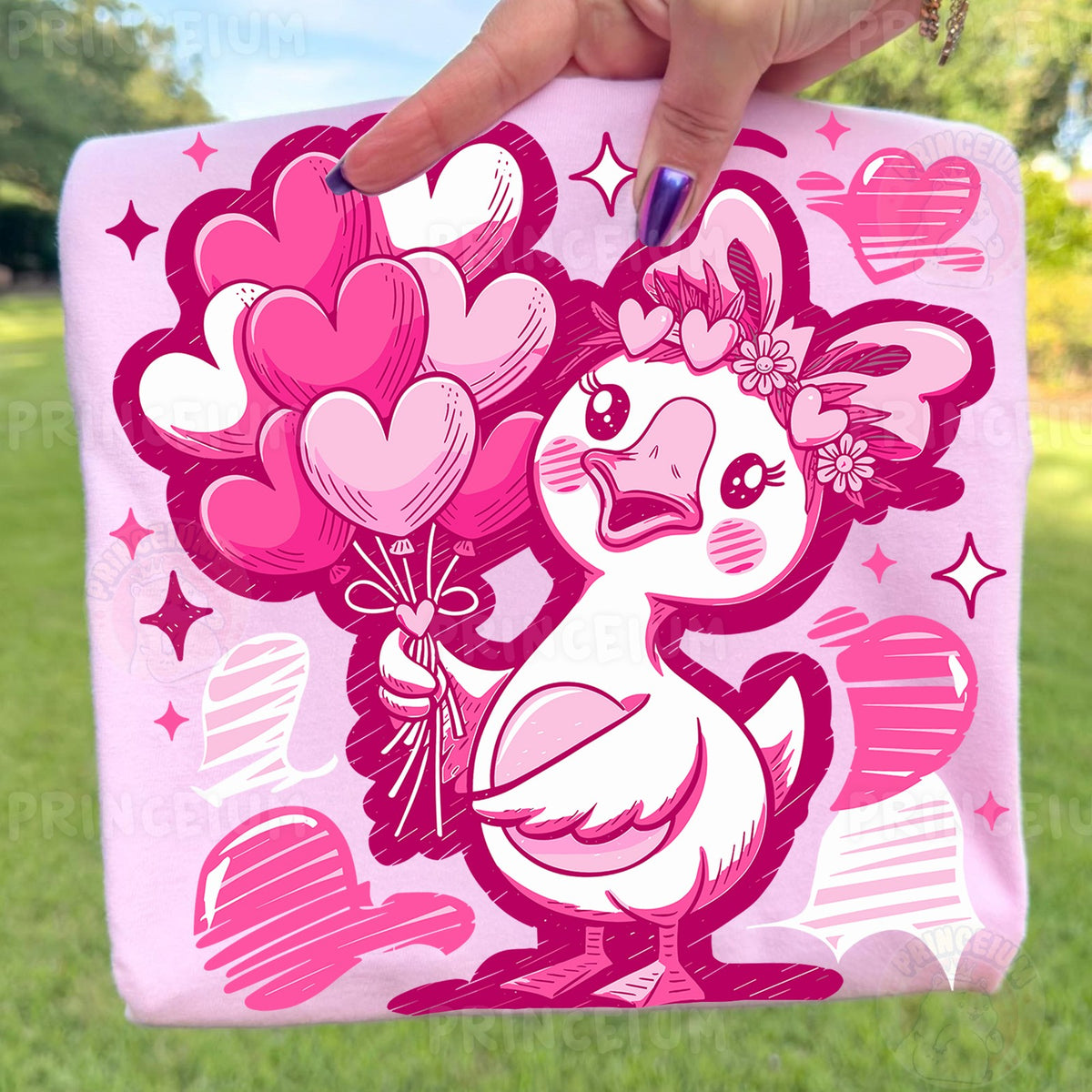 Valentine Duck with Heart Balloons