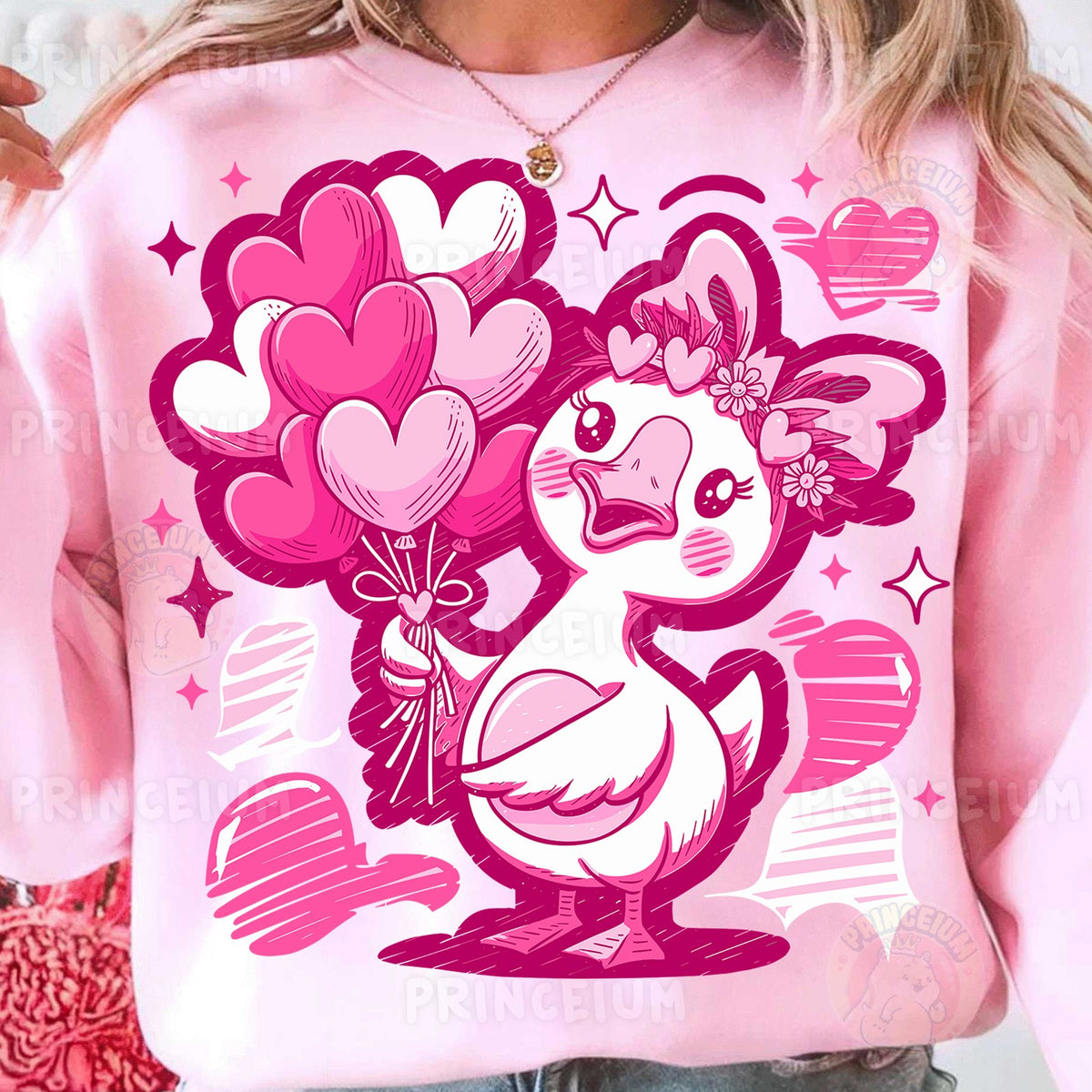 Valentine Duck with Heart Balloons