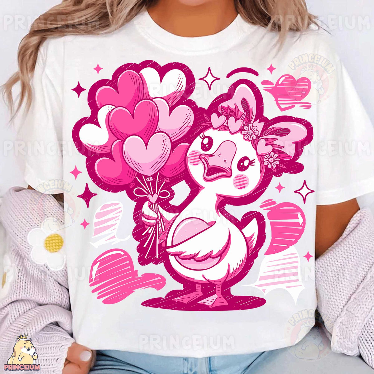 Valentine Duck with Heart Balloons