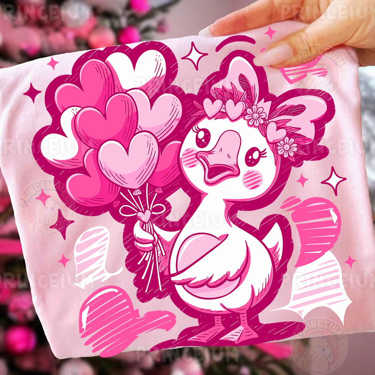 Valentine Duck with Heart Balloons