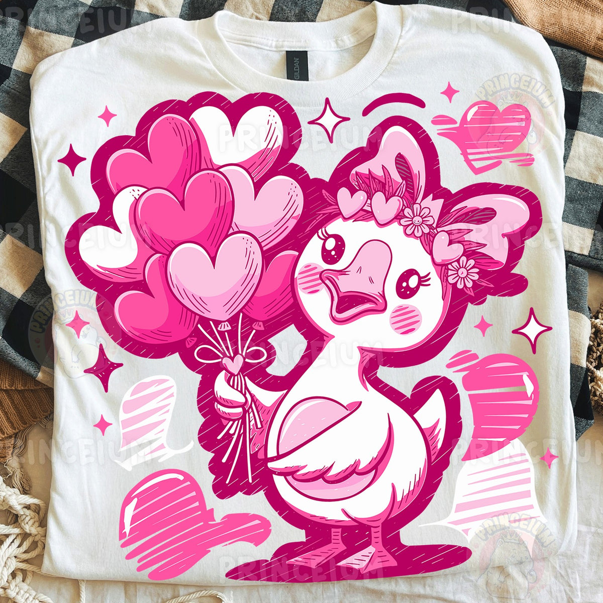 Valentine Duck with Heart Balloons