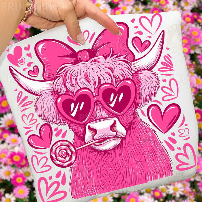 Pink Highland Cow Valentine