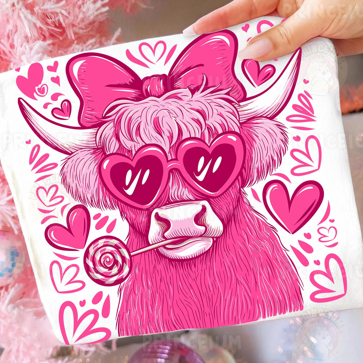 Pink Highland Cow Valentine