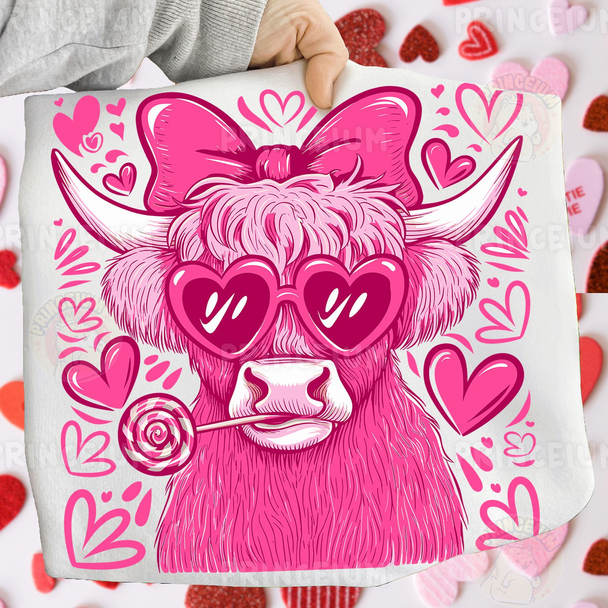 Pink Highland Cow Valentine