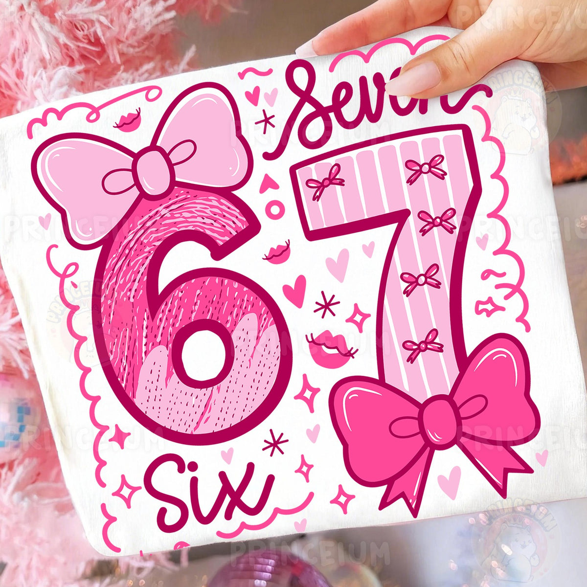 Pink Bow Six Seven Birthday