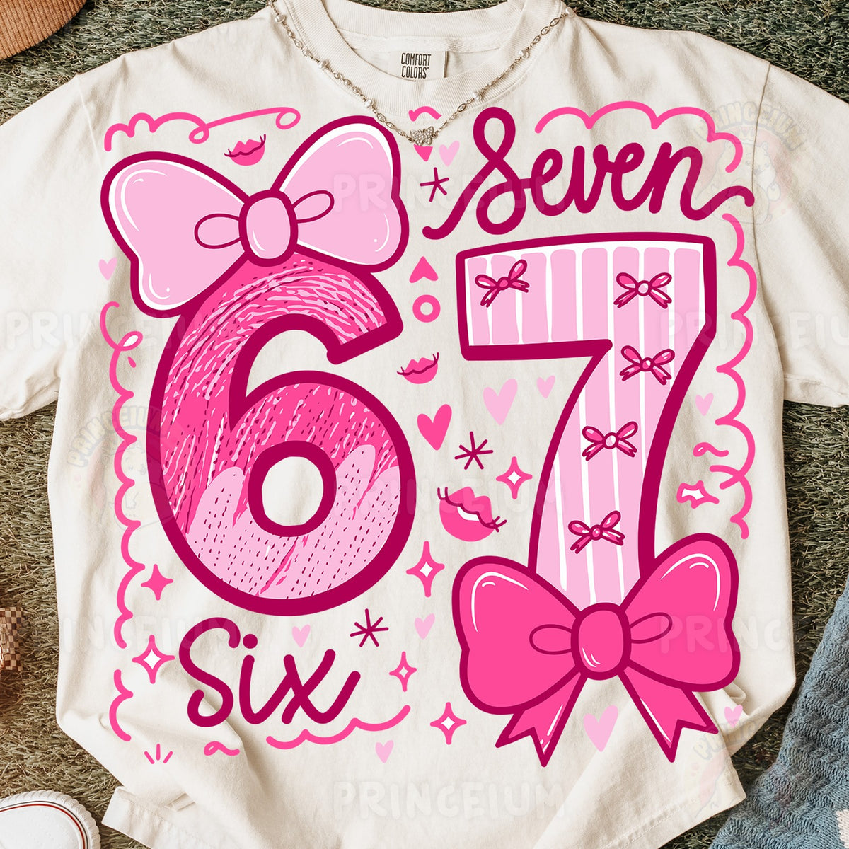 Pink Bow Six Seven Birthday