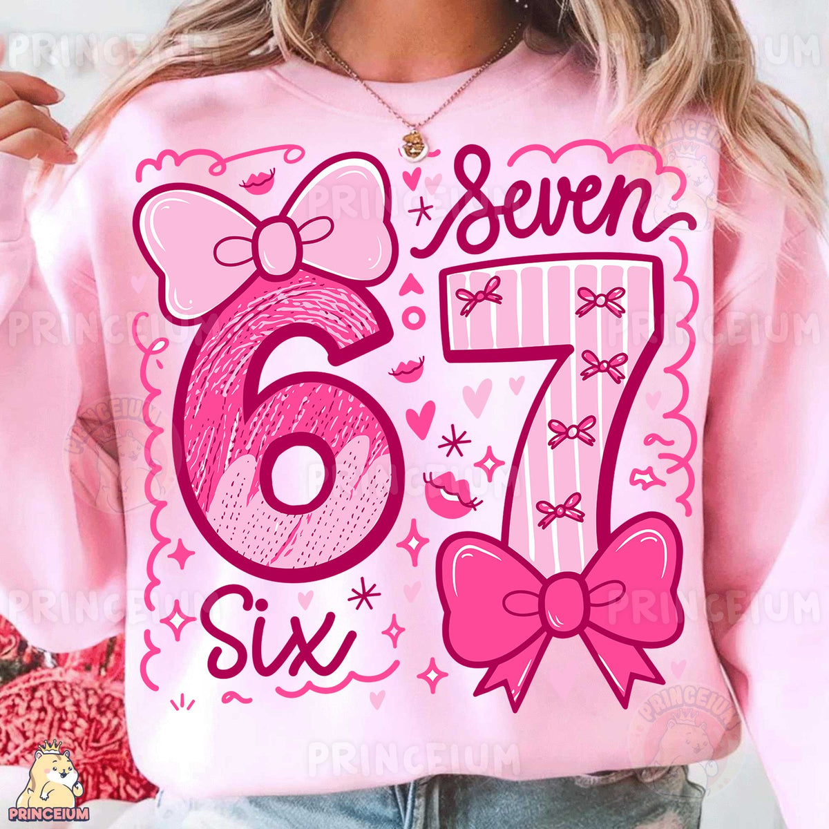 Pink Bow Six Seven Birthday