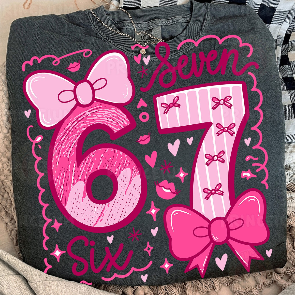 Pink Bow Six Seven Birthday