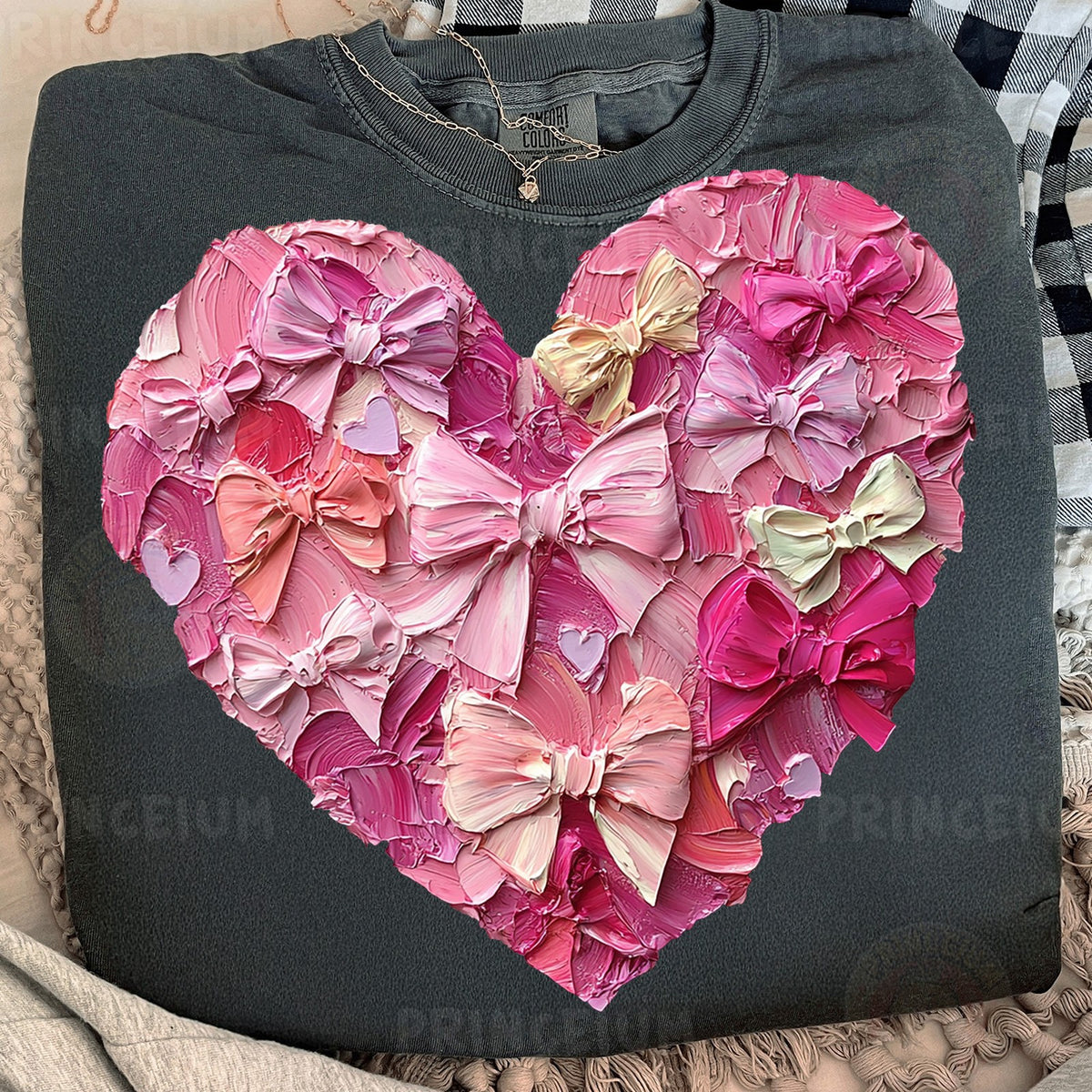 Painted Pink Bow Heart