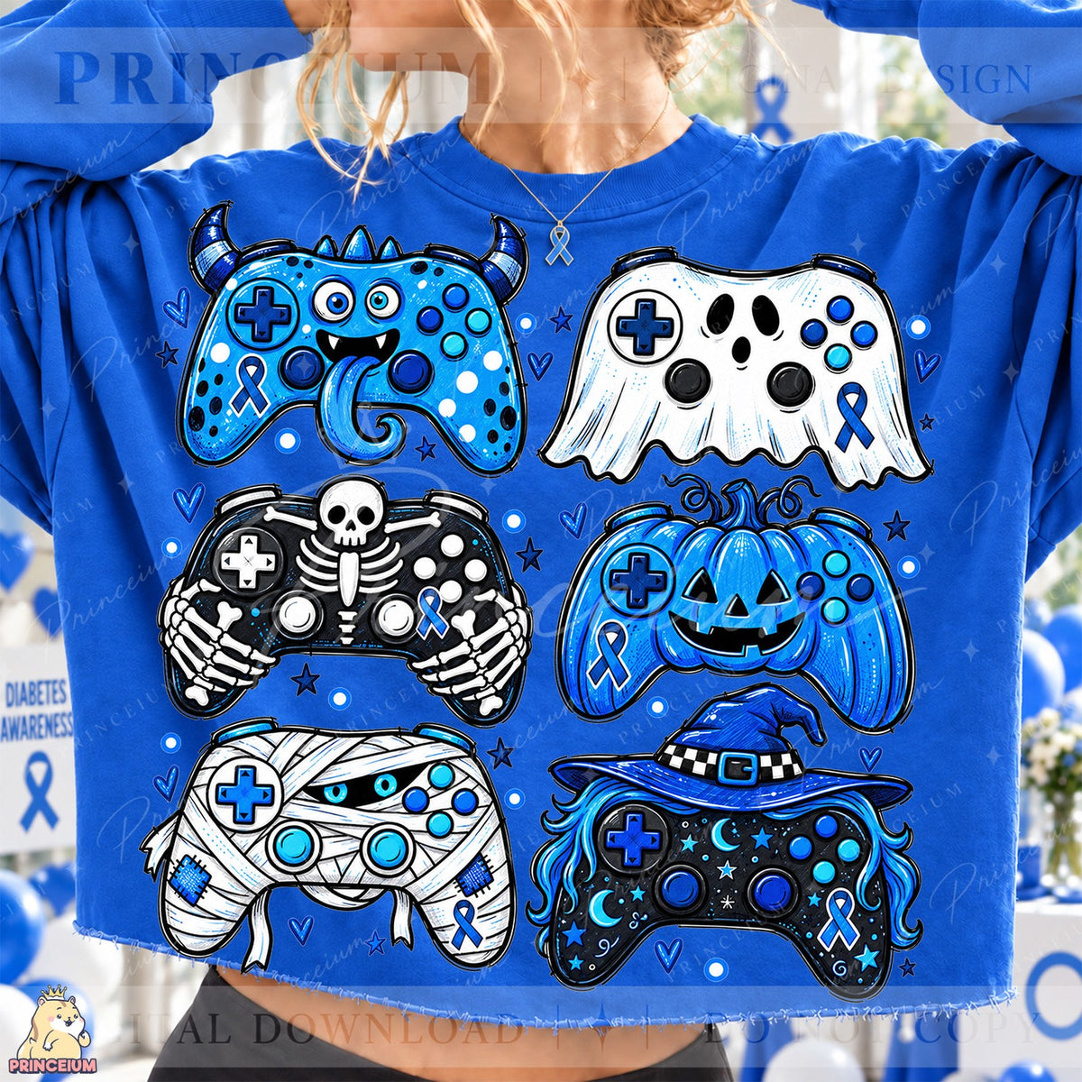 Spooky Gaming Controllers Blue Ribbon